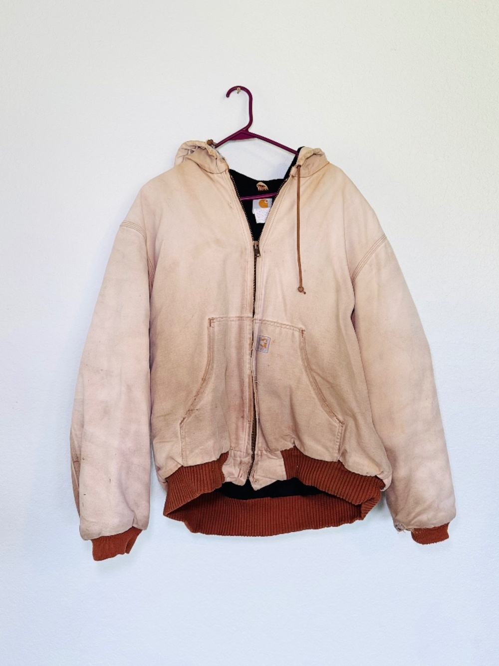 Carhartt Duck Active Jacket XL Distressed Thrashed Faded Hood Grunge Vintage Y2K